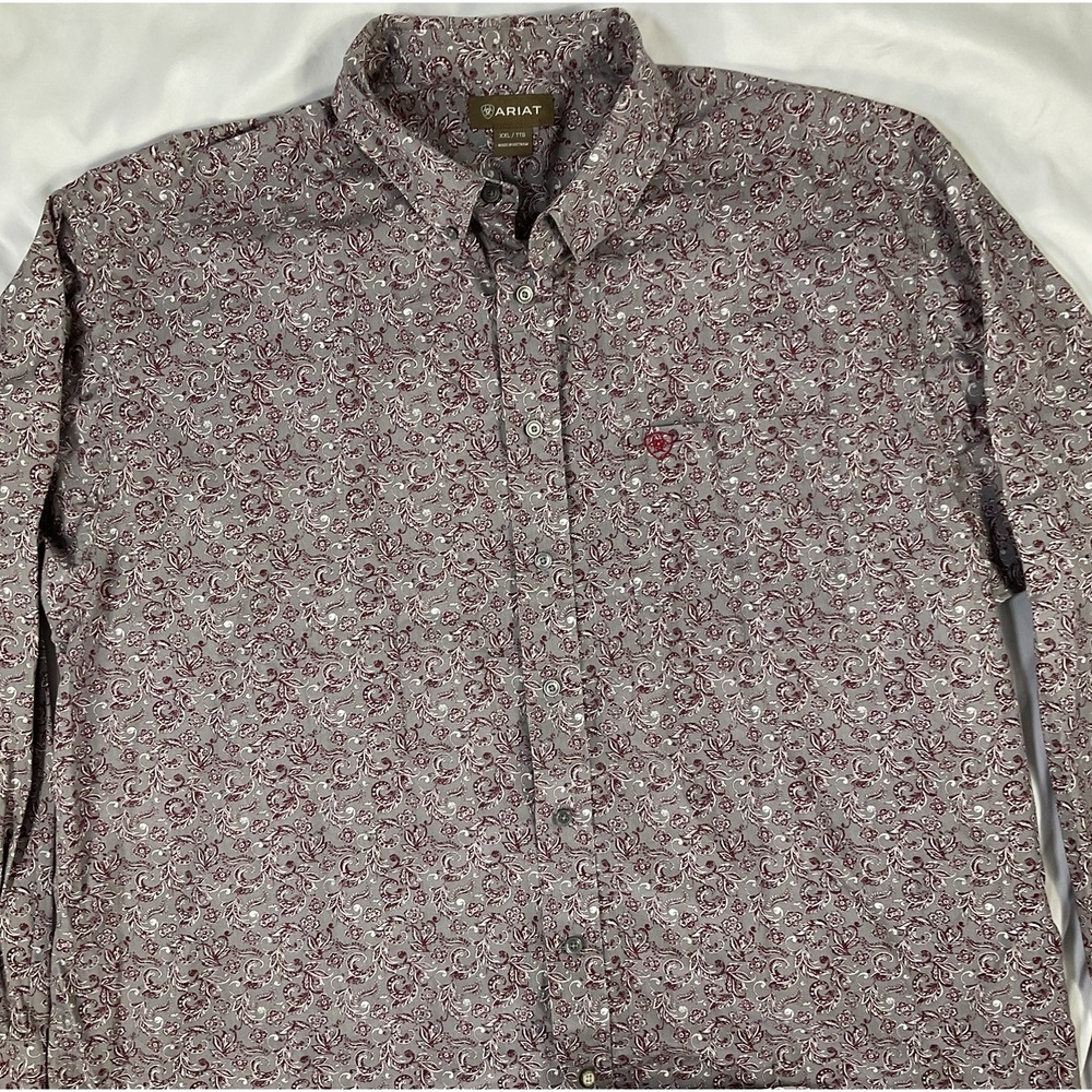 Ariat Burgundy Floral Paisley Long Sleeve Western Button Down Mens XXL 490